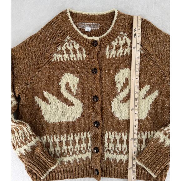 Kimchi Blue Swan Cardigan Brown Fair Isle Sweater Knit Rare Large - Picture 9 of 9